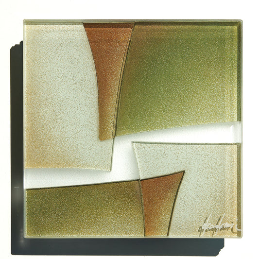 Kaori Okano/Untitled (Green &Brown) /glass artwork/h150 × w150 ×d37(mm)
